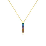 Rainbow Zircon Charm Block Pendant 925 Silver Necklace