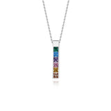 Rainbow Zircon Charm Block Pendant 925 Silver Necklace