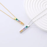 Rainbow Zircon Charm Block Pendant 925 Silver Necklace