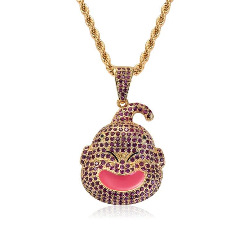 Ice Out CZ Cartoon Face Pendant Charm Chain Hip Hop Jewelry
