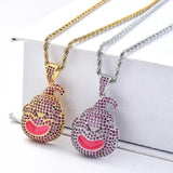 Ice Out CZ Cartoon Face Pendant Charm Chain Hip Hop Jewelry