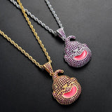 Ice Out CZ Cartoon Face Pendant Charm Chain Hip Hop Jewelry