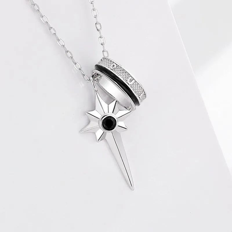 S925 Sterling Silver Cross Necklace Men's Hip-hop Star Pendant Necklace