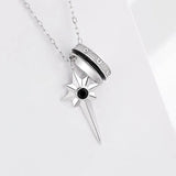S925 Sterling Silver Cross Necklace Men's Hip-hop Star Pendant Necklace