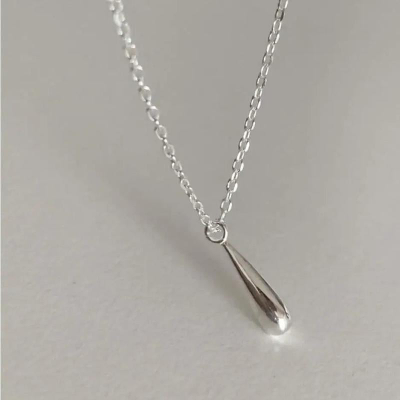 925 Silver Water Droplet Necklace Pendant Charm Small Chain
