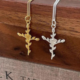 925 Sterling Silver Cross Rose Pendant Necklace