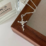 925 Sterling Silver Cross Rose Pendant Necklace