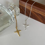 925 Sterling Silver Cross Rose Pendant Necklace