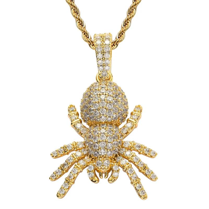 Cubic Zircon Spider Pendant Necklace Silver Hip Hop Charm Jewelry