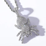 Cubic Zircon Spider Pendant Necklace Silver Hip Hop Charm Jewelry