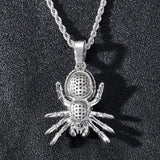Cubic Zircon Spider Pendant Necklace Silver Hip Hop Charm Jewelry
