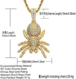 Cubic Zircon Spider Pendant Necklace Silver Hip Hop Charm Jewelry
