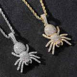 Cubic Zircon Spider Pendant Necklace Silver Hip Hop Charm Jewelry