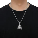 Cubic Zircon Spider Pendant Necklace Silver Hip Hop Charm Jewelry