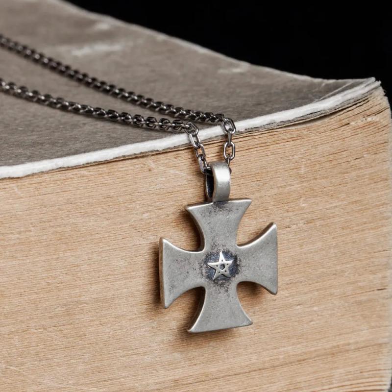 Hip Hop Men's 925 Sterling Silver Cross Necklace Rock Punk Pendant