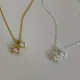925 Sterling Silver Zircon Bears Pearl Pendant Necklace