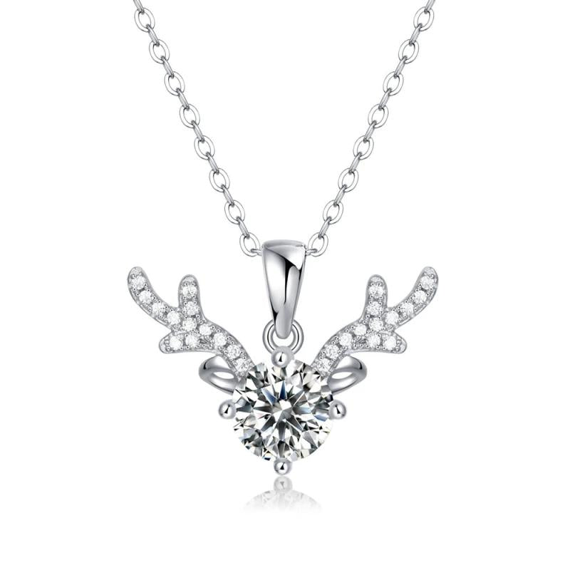 CT D Moissanite Diamond Gemstone 925 Silver Antlers Necklace Pendant