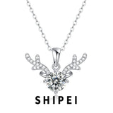 CT D Moissanite Diamond Gemstone 925 Silver Antlers Necklace Pendant