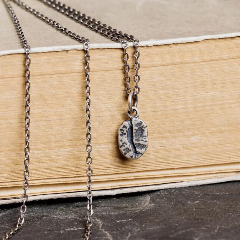 925 Sterling Silver Coffee Bean Pendant Necklace Allergy Free