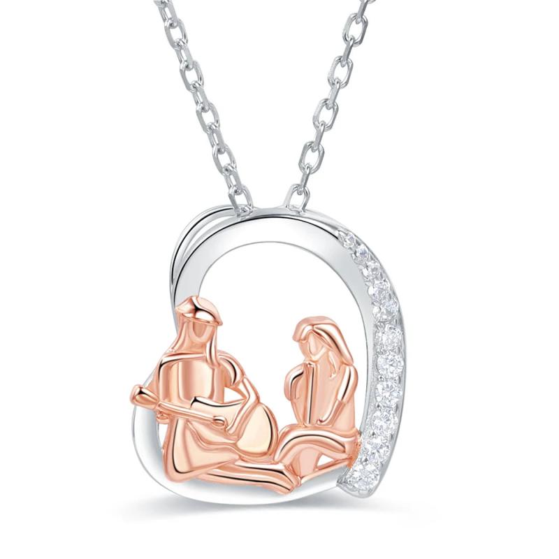 925-Sterling-Silver Sisters Necklace-Always My Sister Forever My Heart Pendant