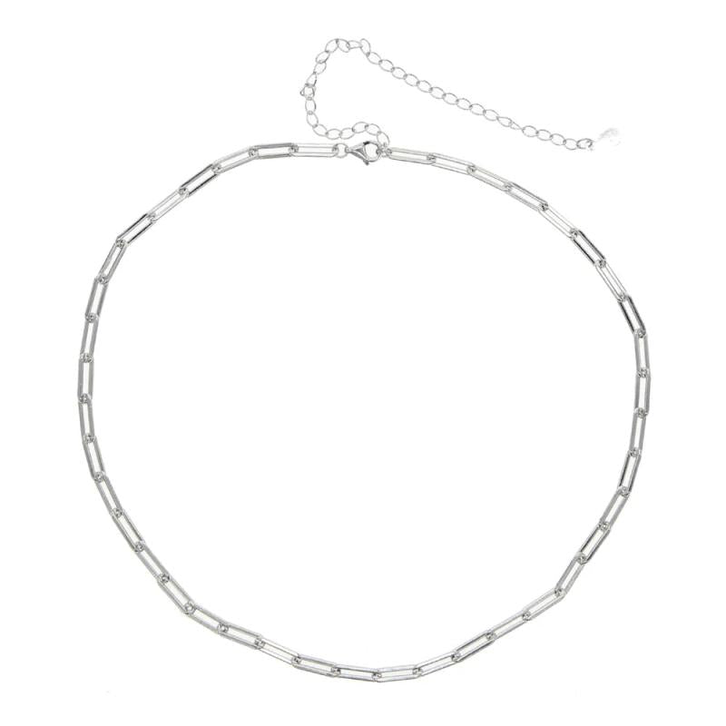 925 Silver Paper Clip Chain Necklace Choker Jewelry