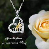 925 Silver Heart 18K Plated Bee Necklace CZ Beehive Pendant Chain for Women