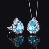 Vintage Aquamarine Water Drop Pendant Necklace for Women