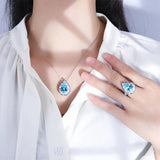 Vintage Aquamarine Water Drop Pendant Necklace for Women