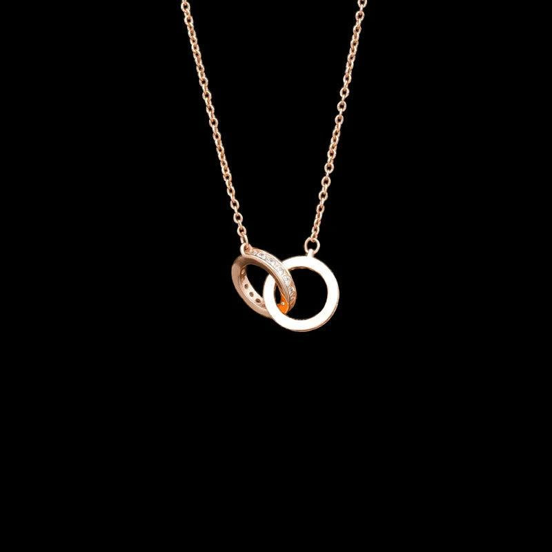 Hiyong Silver Double Circle Necklace Interlock Clavicle Short Necklace