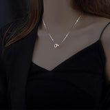 Hiyong Silver Double Circle Necklace Interlock Clavicle Short Necklace