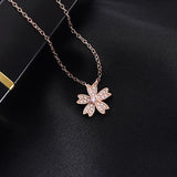 925 Silver Cherry Blossoms Charm Necklace Crystal Women Sakura Pendant Choker