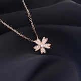 925 Silver Cherry Blossoms Charm Necklace Crystal Women Sakura Pendant Choker