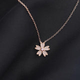 925 Silver Cherry Blossoms Charm Necklace Crystal Women Sakura Pendant Choker