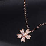 925 Silver Cherry Blossoms Charm Necklace Crystal Women Sakura Pendant Choker