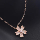 925 Silver Cherry Blossoms Charm Necklace Crystal Women Sakura Pendant Choker