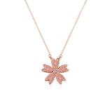 925 Silver Cherry Blossoms Charm Necklace Crystal Women Sakura Pendant Choker