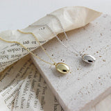 18K Smooth Elliptical Pendant Necklace Real 925 Sterling Silver