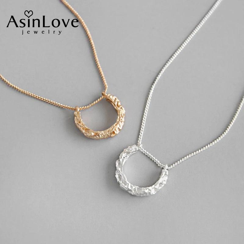 Silver Concave-convex Half Circle Pendant Necklace 925 Sterling Silver