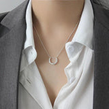 Silver Concave-convex Half Circle Pendant Necklace 925 Sterling Silver