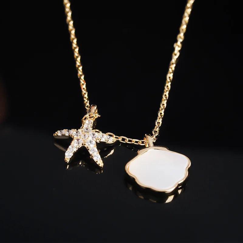 925 Silver Starfish Shell Necklace Soft Pottery