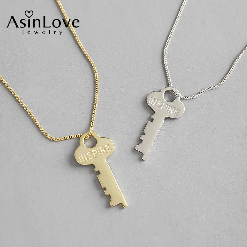 Key Pendant Necklace 925 Sterling Silver Collarbone Necklaces Women Fine Jewelry