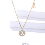 Hiyong Initial Letter Necklace 925 Silver Pendant Round Zircon Mother's Gift
