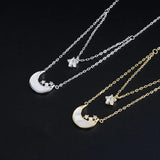 925 Silver Moon Crystal Star Pendant Choker Necklace