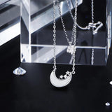925 Silver Moon Crystal Star Pendant Choker Necklace