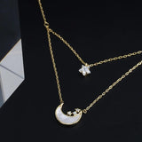 925 Silver Moon Crystal Star Pendant Choker Necklace