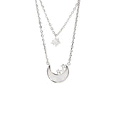 925 Silver Moon Crystal Star Pendant Choker Necklace