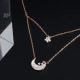 925 Silver Moon Crystal Star Pendant Choker Necklace