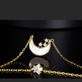 925 Silver Moon Crystal Star Pendant Choker Necklace