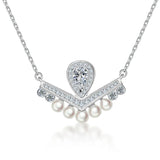 V-Shaped Diamond Clavicle Chain with Zircon Pendant
