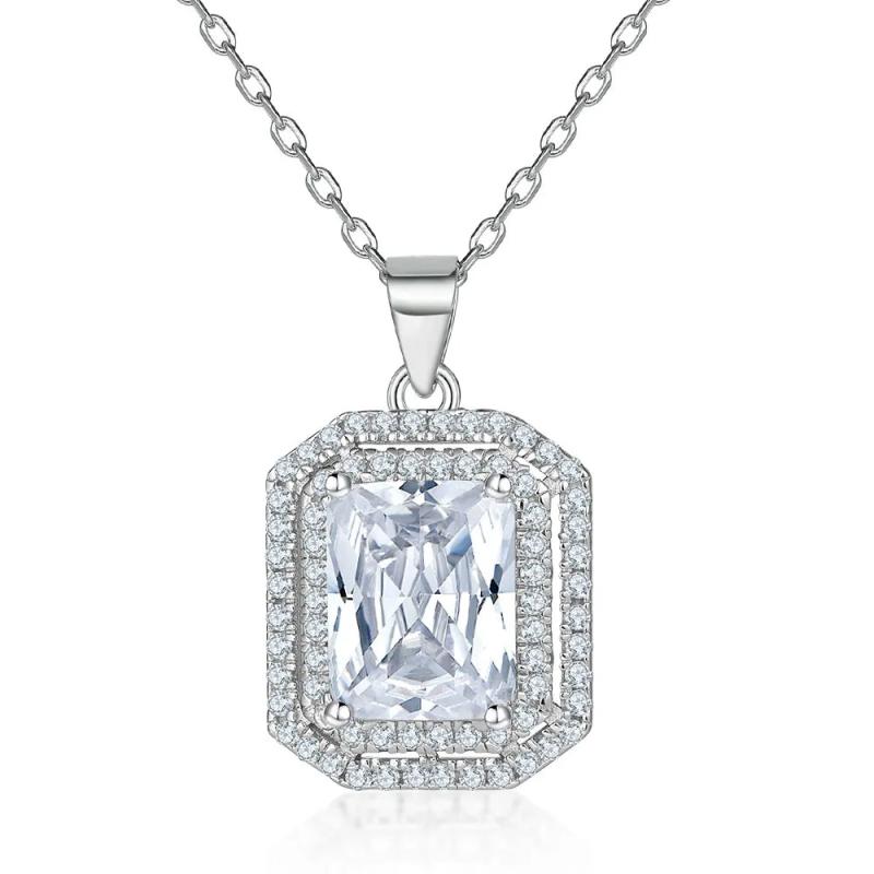 Chamfered Rectangular Zircon Pendant Necklace S925 Sterling Silver